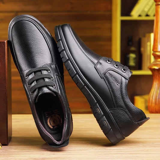 Men PU leather Casual Shoes Soft Sole Lace-up Luxury Brand Middle-aged Old Man Dad Lightweight Loafers Shoes Zapatillas