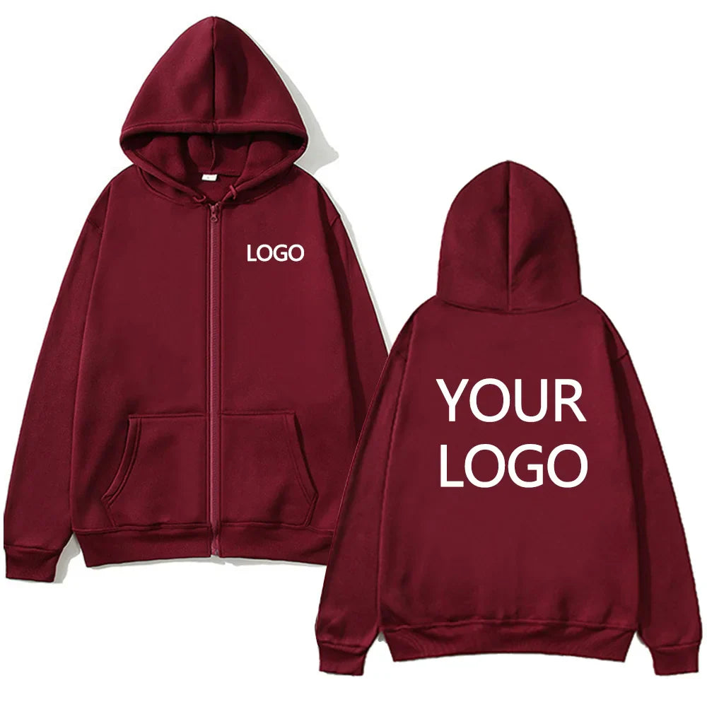 DIY Personalised customised logo, men's street hoodie, zip front sports sweatshirt, women's casual knitted hoodie, couple's gift