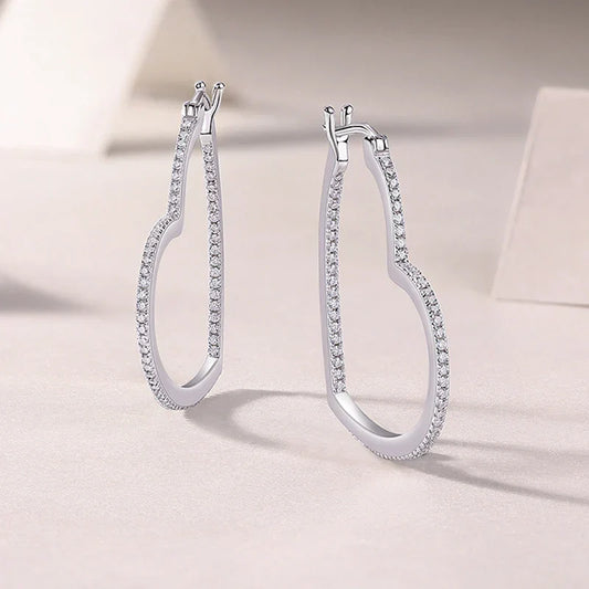 3.2CM Heart Moissanite Hoop Earrings for Women Classic Party Sparkling 925 Sterling Silver Earrings Wholesale Jewelry