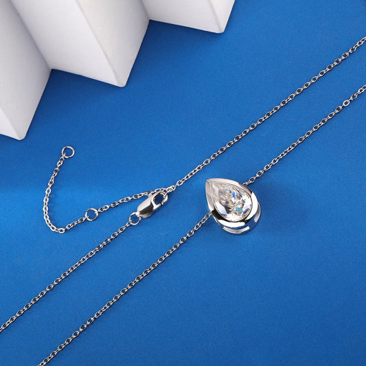 Bezel Set 1-4CT Pear Moissanite Solitaire Necklace for Women Teardrop Diamond Pendant Birthday Gift 925 Sterling Silver Jewelry