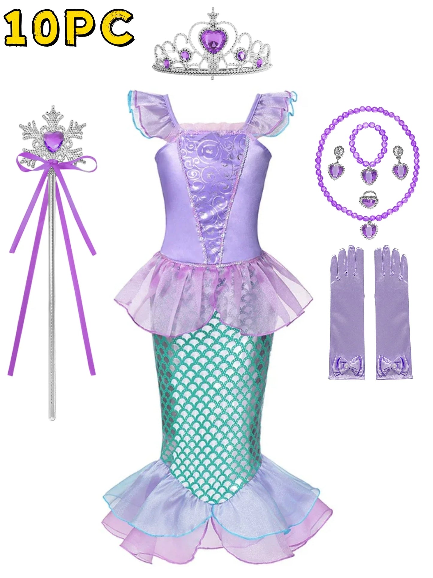 Popular Movie Children Fish Princess Dress With Purple Sequins Decoration And Fish Scales Skirt Holiday Role-Playing Dress