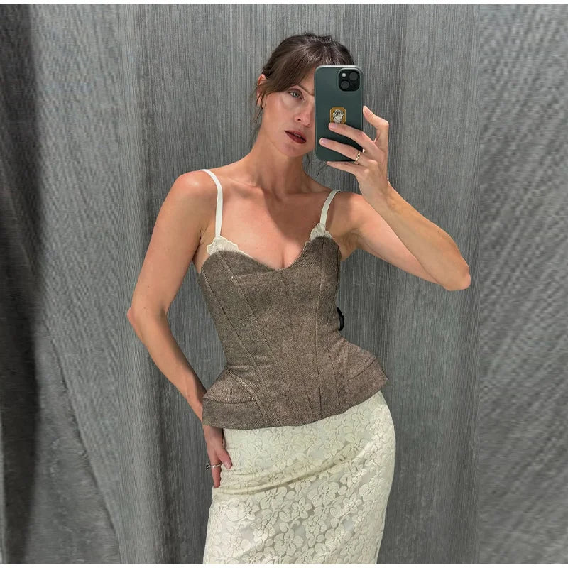Sexy Print Sling Fishbone Corsets Women Backless Zipper Sleeveless Slim Tops Female 2026 Summer New Chic Evening Party Tanks