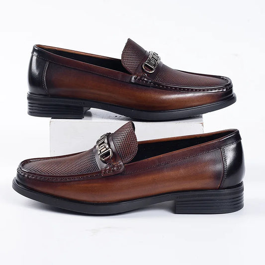 New 2025 Summer Men Genuine Leather Formal Business Loafers Slip On Retro Breathable Men Leather Moccasins Shoes