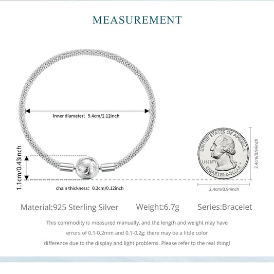 Bracelet basique étoile et lune en argent sterling 925, breloque ronde, jonc pour femme, cadeau d'amour éternel minimaliste, décoration de poignet