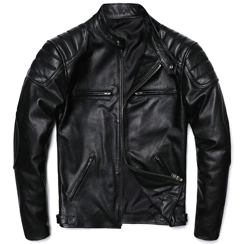 2025 Vintage Camel Yellow Genuine Leather Jacket Real Natural Cowhide Men Motorcycle Biker Coat Mens Slim Calf Skin Coat
