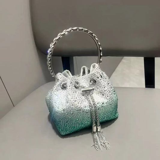 Luxury Designer Women Handbag Glitter Diamond Banquet Bag Satin Bucket Bag Wedding Party Clutch Purse Exquisite Evening Bag
