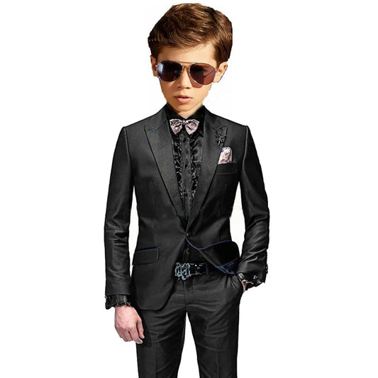 Burgundy Boys Slim Fit Tuxedo 2 Pieces Jacket Pants Formal Party Outfit One Button Peak Lapel Kids Suit Set Wedding Guest Wear