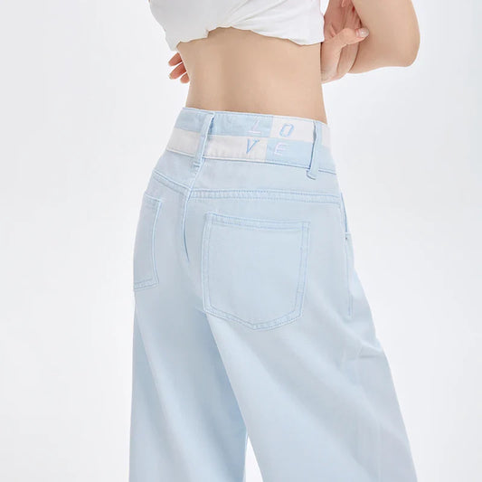 Loose Casual Wide Leg Denim Pants Summer New Thin 100% Cotton Women's High Waist Y2K Contrast Stitching All Match Baggy Jeans