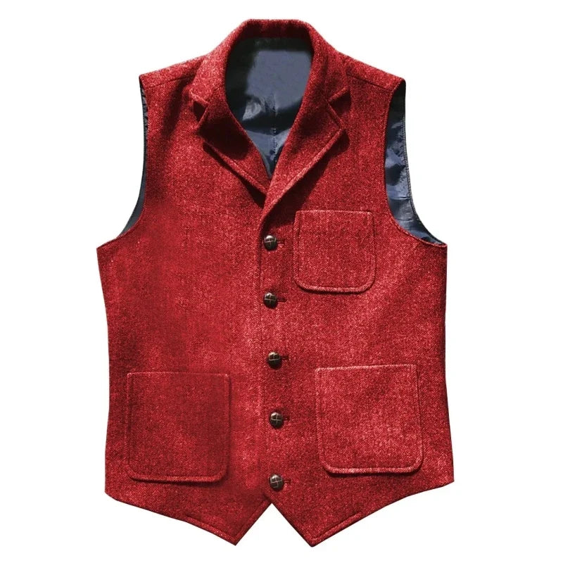 Men Vest Brown With Lapel Pocket Single Button Waistcoat For Wedding Birthday Formal Business Casual Banquet Work Men Suit