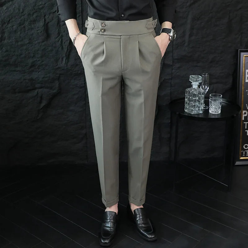 High Quality Italian Style High-waisted Suit Pants Fashion Neapolitan Men's Slim Fit Business Office Social Wedding Trousers