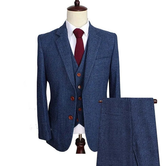 Men Suit 3 Pieces Army Green Tweed Formal Lapel Notch Regular Wedding Groom Banquet Work Tuxedos Set Jacket Vest With Pants