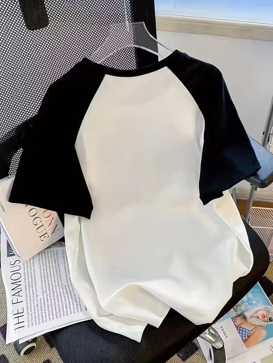 Kawaii T Shirt Retro Black Cat Letter Print Crew Neck T-Shirt Casual Short Sleeve Top for Spring Summer Women's Clothing