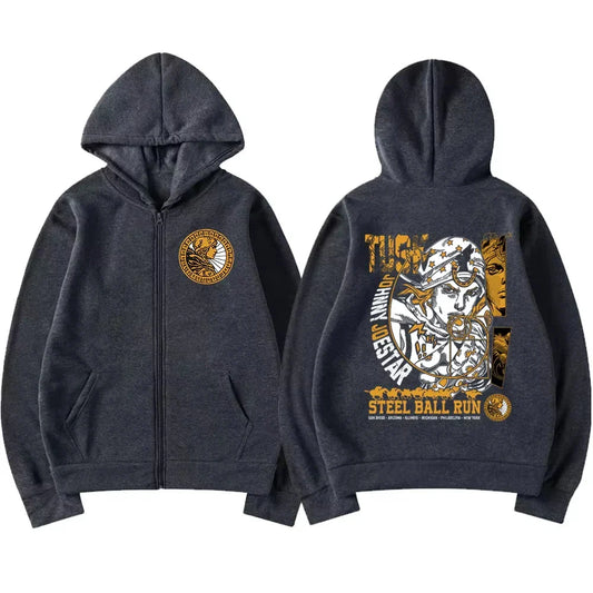 Anime Jojo Bizarre Adventure Zipper Hoodies Johnny Joestar STEEL BALL RUN Manga Zip Up Sweatshirts Men Fashion Pullovers Coats