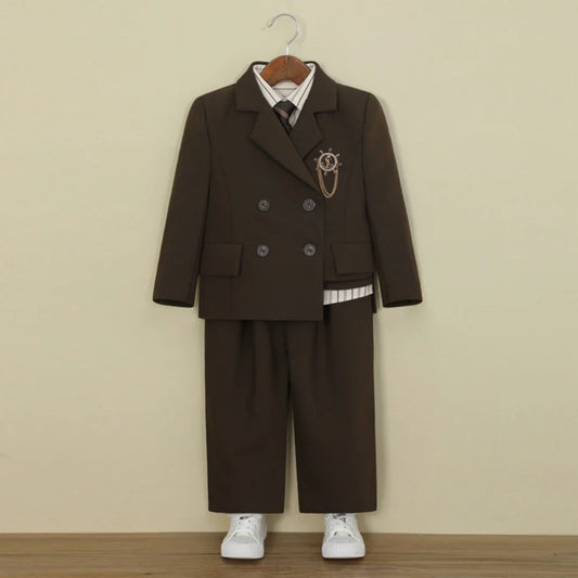 Casual Handsome Kids Suit Set 6 Pieces 90-160cm Notched Lapel Boys Formal Suits For Piano Performance Stylish Party Tuxedo