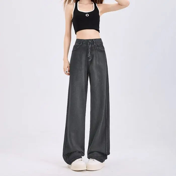 Woman Jeans 100% Lyocell Breathable Denim Wide Leg Towel Sweep drape loose 2025 Summer ice silk Baggy Famale Denim Pants 5 Color