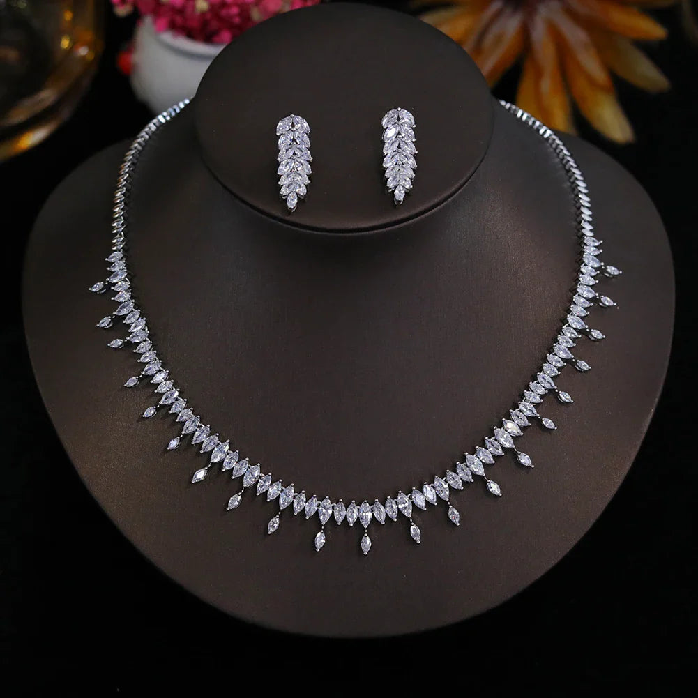 New CZ Simple Earring Necklace For Women Elegant Bridal Wedding Jewelry Set Bridesmaid Dinner Party Accessories, Gifts X0477