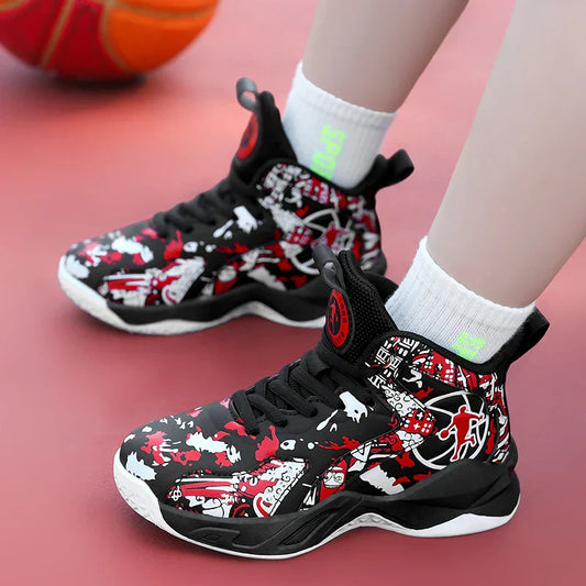Kids Basketball Shoes Non-slip Breathable PU Leather Basketball Training Sneakers Boys Girls Sports Shoes Children Running Shoes