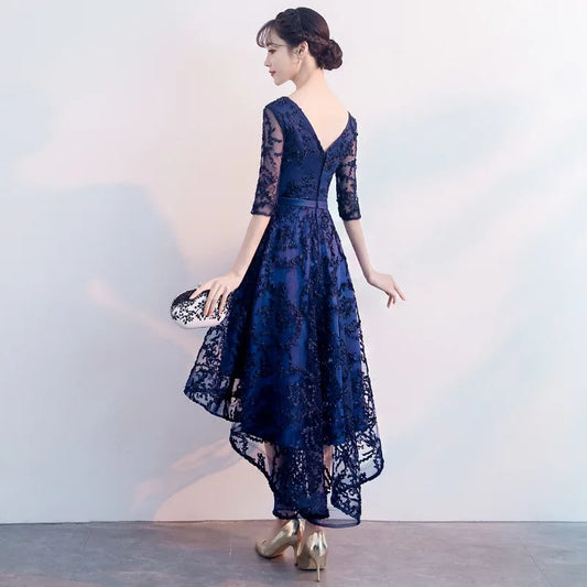 New 2026 Navy Blue Color V-Neck Formal Bridesmaid Dresses Half Sleeves Women Elegant Bride Gown Customized