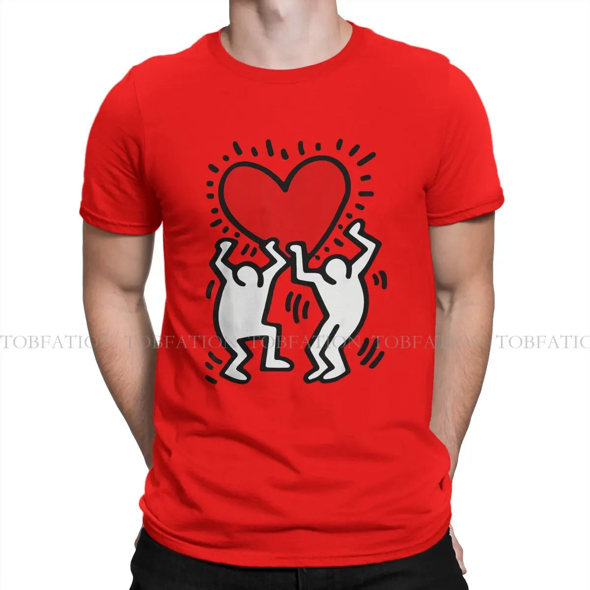 Haring Geometric Graffiti Heart Retro T Shirt Punk Men's Tees Summer Cotton Clothing Harajuku O-Neck TShirt