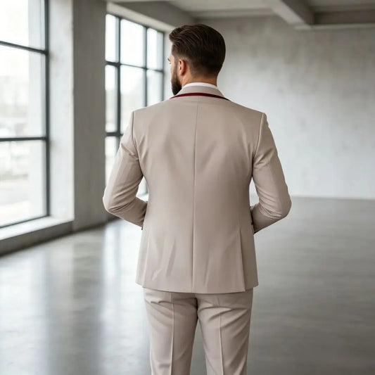 3 Pieces Men's Slim Fit Wedding Tuxedo Beige Groom Prom Dinner Blazer Vest Pants Set Classic Business Formal Suit for Men