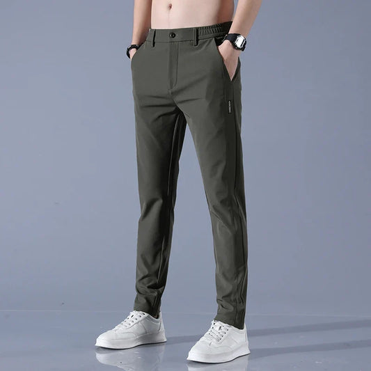 2026 Spring Summer Men's Ice Silk Golf Casual Slim Straight Thin Trousers Male Fashion Stretch Breathable Jogging 28-38