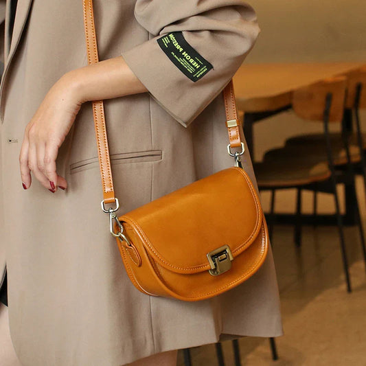 New Style Genuine Leather Women's Small Bag Vegetable Tanned Cow Leather Single Shoulder Bag Lady Popular Messenger Purse