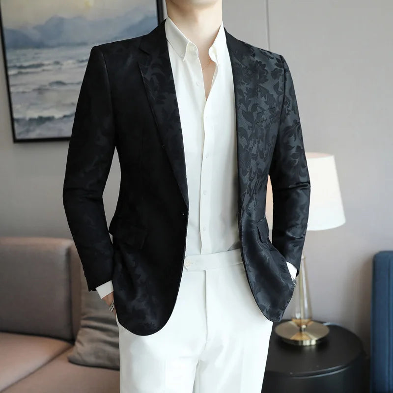 2025 Spring Luxury High-end Jacquard Men's Suit Coats British Style Men Slim Fit Casual Groom Wedding Dress Party Suit Blazers