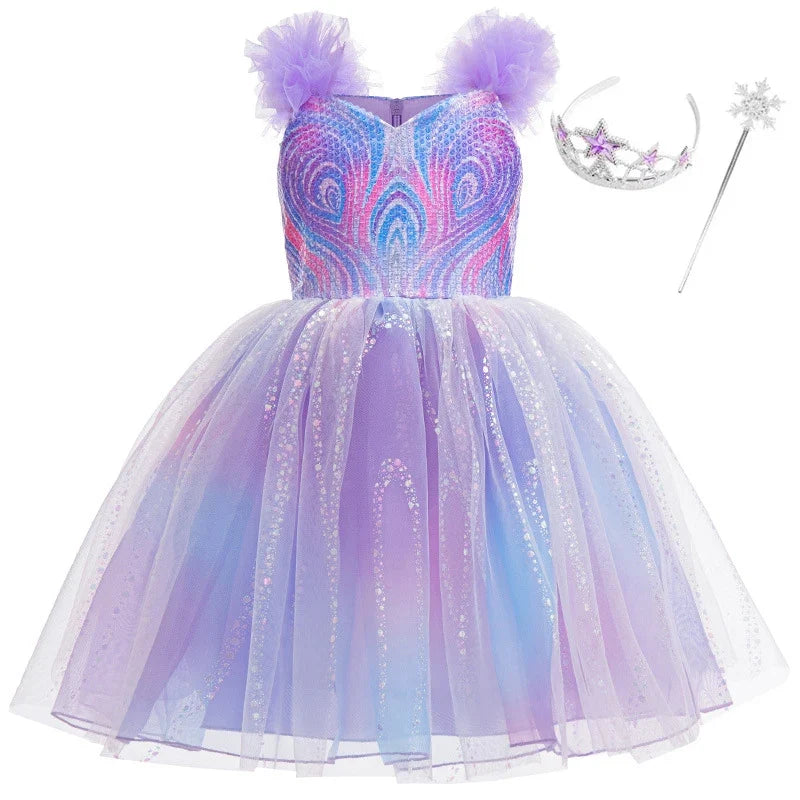 Good Witch Costume Girls Glinda Costume Dress Kids Wicked Cosplay Dress Up Outfits for Birthday Halloween 4-10Y