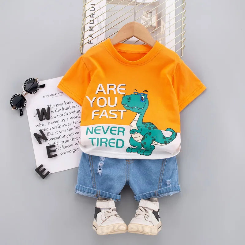 Fashion Cute Baby Boys Clothing Sets High-Quality Short T-Shirt + Denim Shorts 2-Piece Suits Summer Cotton