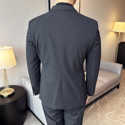 M-7XL Blazer Vest Pants High -end Brand Gray Black Men's Casual Business Double -breasted Suit Groom's Wedding Slim Men's Suit