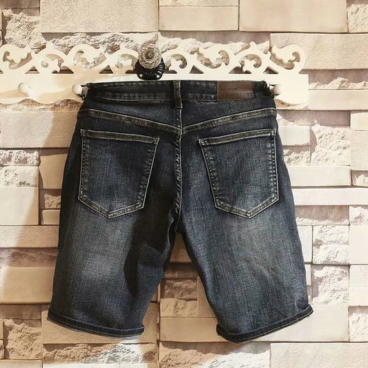 2025 Mens Summer Stretch Denim Shorts Casual Slim Fit Five Inch Beach Pants Lightweight Korean Fashion Hip Hop Cool Jeans