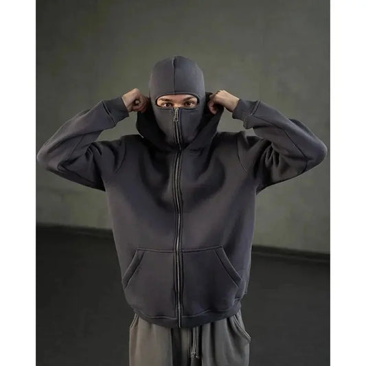 Men and women Y2K Gothic Harajuku winter new item double hooded sweatshirt men's hooded mask zipper sportswear