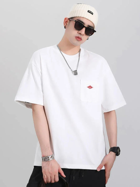 2025 Spring Summer Hot sales Fashion Men Women Pure Cotton Small Icon Embroidery T-Shirt Short Sleeve Tees Simple Solid Pocket