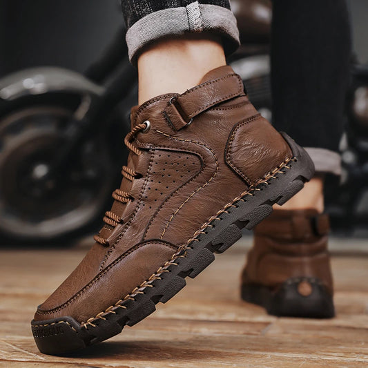 Men's Hand-stitched Boots Plus-size Casual Shoes Comfortable Soft Ankle Boots Outdoor Non-slip Wear Boots
