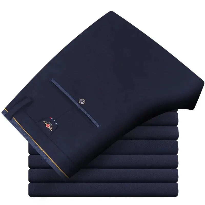 Men's Elastic Straight Pants Business Casual Long Suit Pants Male Formal Trousers Solid Colors Black BLue