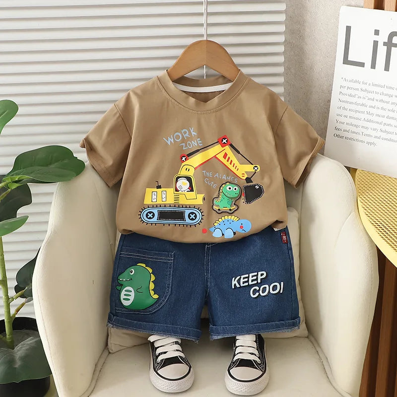 New Summer Baby Boys Clothes Set Children Short Sleeved T-Shirt Shorts 2Pcs/Sets Kids Girls Clothing Suit Infant Cartoon Costume