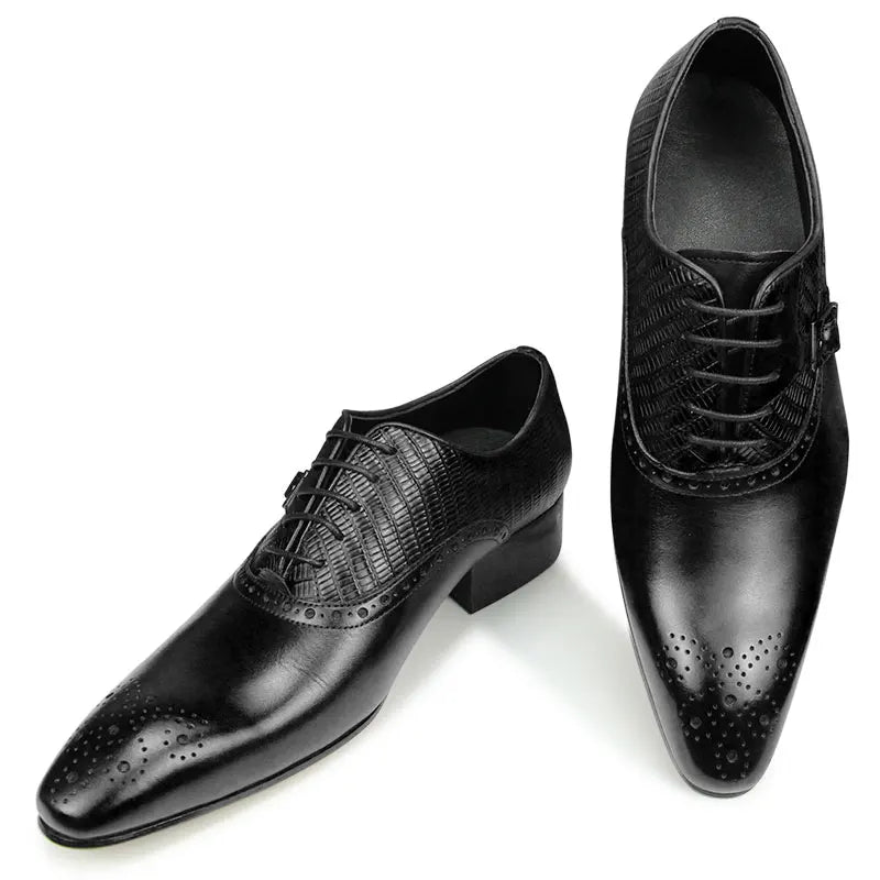 Deluxe Genuine Leather Brogue Shoes Formal Oxford Lace-up Dress Shoes Handcrafted Male Business Office Man Side Metal Buckl