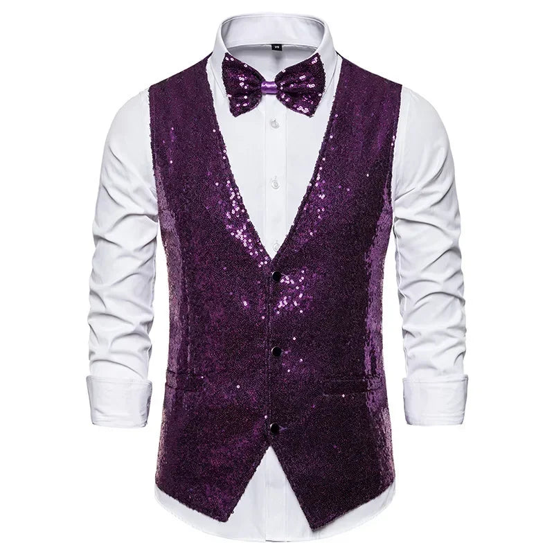 2026 Men's Shiny Gold Sequin Glitter Embellished Blazer Waistcoat Night Club Blazer Wedding Party Waistcoat Stage Singers Vest