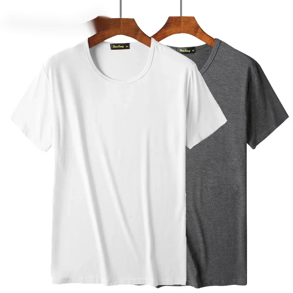 2 Piece Lots 95% Bamboo Fiber T Shirt Men Short Sleeve Tee Solid Color Summer Tops Plain Tshirt Crew Neck White Gym Clothing New