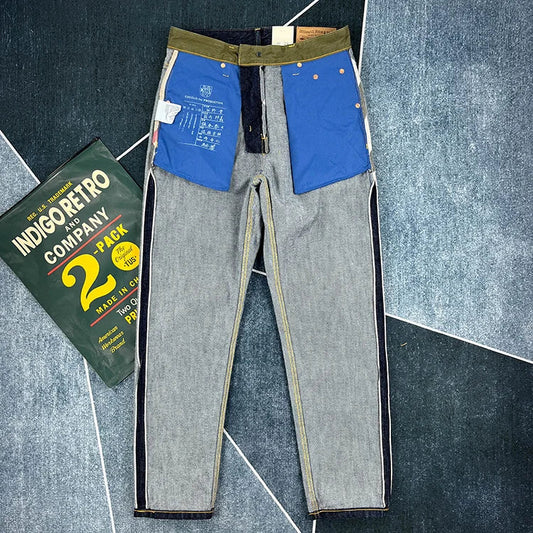 14oz Red Selvedge Denim Jeans for Men Heavyweight Raw Desilted Indigo Cotton Pants Youth Male Fashion Loose Straight Trousers