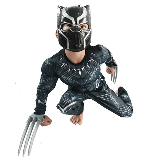 Anime Superhero Black Panther Cosplay Costume Black Panther Muscle Suit Jumpsuit Halloween Performance Costume Mask Paw Set