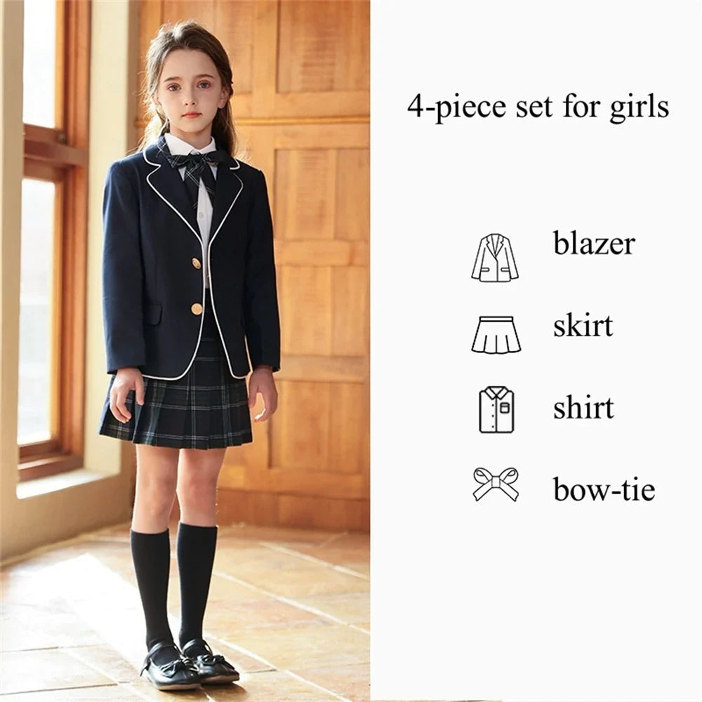 Newest School Uniform 4 Pieces For Boys And Girls 110-180cm Formal Elegant Kids Suit Set Choir Performance Wear In Stocks