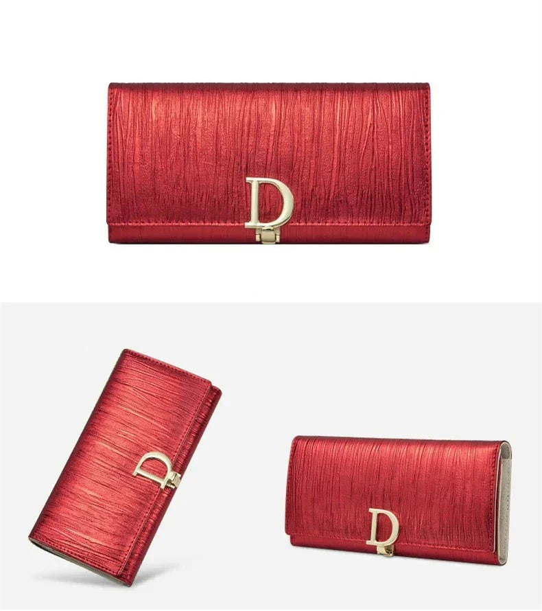 Fashion Women Long Wallets Female Long Phone Purse Luxury Genuine Leather Ladies Card Holder Stripe Wallet Cartera De Mujer