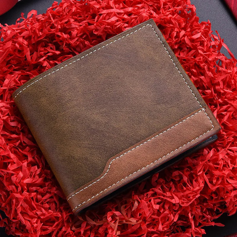 New PU Leather Men's Short Wallet Two Fold Design, Black/Coffee Retro Style, Coin Purse with ID Card Holder, Suitable for Men