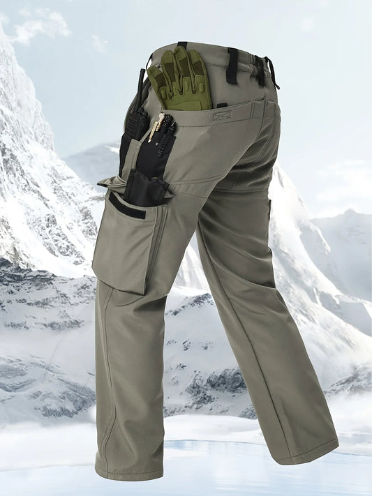 Men's Tactical Work Fleece Pant Multi-Pocket Waterproof SoftShell Trousers Winter Outdoor Wear-Resistant Thick Warm Camping Pant
