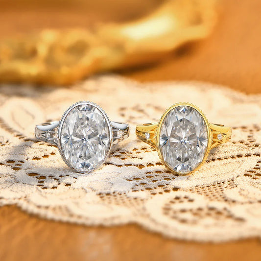 Bague en moissanite ovale éblouissante de 10 carats, en argent sterling 925, avec serti clos perlé, promesse pour femme, bijoux de mariage vintage