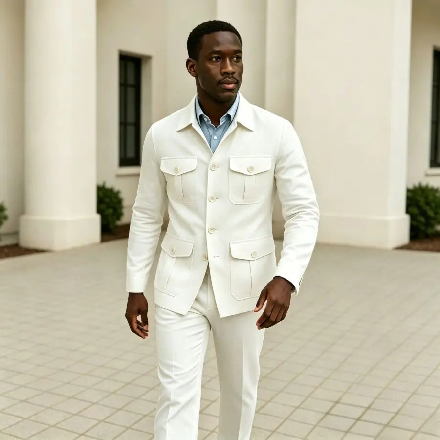 Sage Green Linen Safari Suit Men Summer Lightweight Two Piece Set Casual Wedding Groom Wear Beach Party Mens Fashion XS-3XL