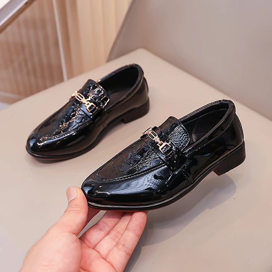 Boys Leather Shoes Black Classic Children Formal Shoes Point Toes Soft Bottom 2026 Spring Autumn Kids Flat Shoes British Style