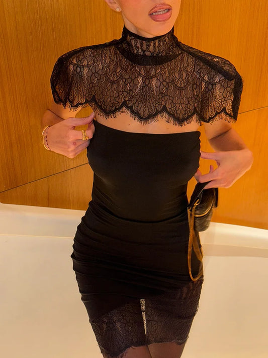 Strapless Solid Lace Patchwork Women Dresses Sheath Sexy Club Hip Wrap Bodycon Vestidos Female Outfits Party Chic