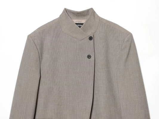 Vintage Solid Grey Elegant Woman Blazer Buttons Fashion 2026 Spring Office Lady Elegant Turtleneck Female Loose Outwear